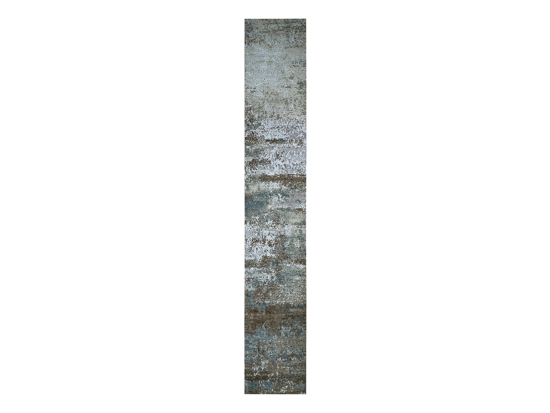 2'6" x 20'3" New Hand Knotted Grey Wool Runner Oriental Rug - MOA10283099