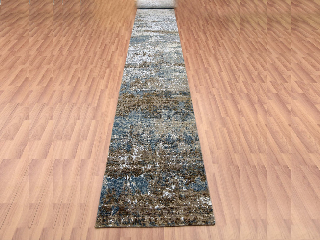 2'6" x 20'3" New Hand Knotted Grey Wool Runner Oriental Rug - MOA10283099