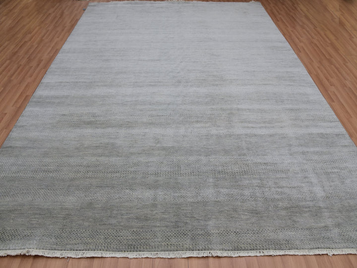 9'0" x 12'2" New Hand Knotted Grey Wool Rectangle Oriental Rug - MOA10283102