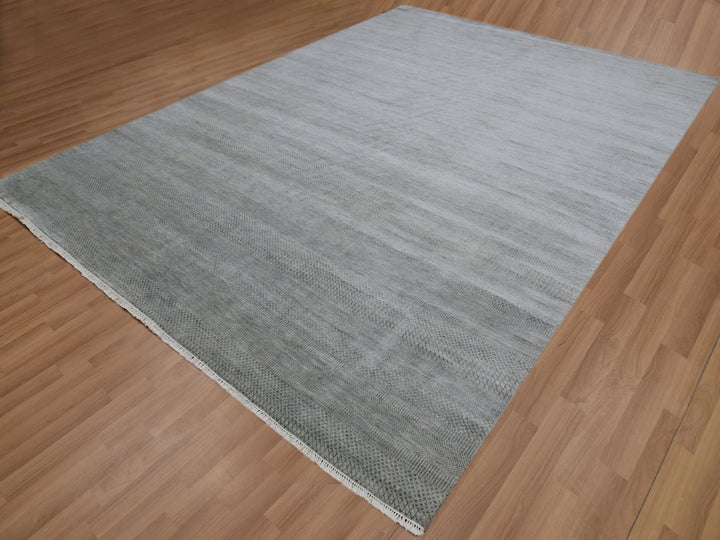 9'0" x 12'2" New Hand Knotted Grey Wool Rectangle Oriental Rug - MOA10283102