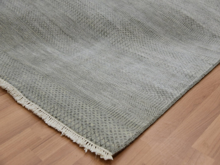 9'0" x 12'2" New Hand Knotted Grey Wool Rectangle Oriental Rug - MOA10283102