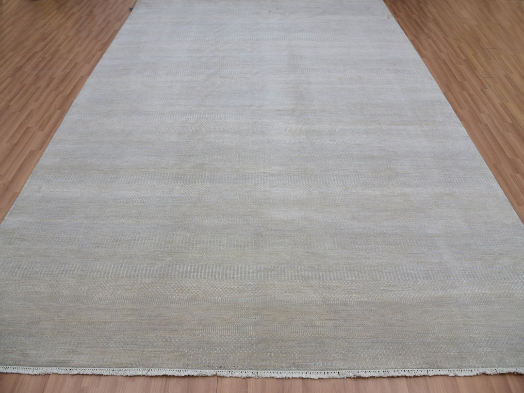 9'0" x 12'3" New Hand Knotted Grey Wool Rectangle Oriental Rug - MOA10283103