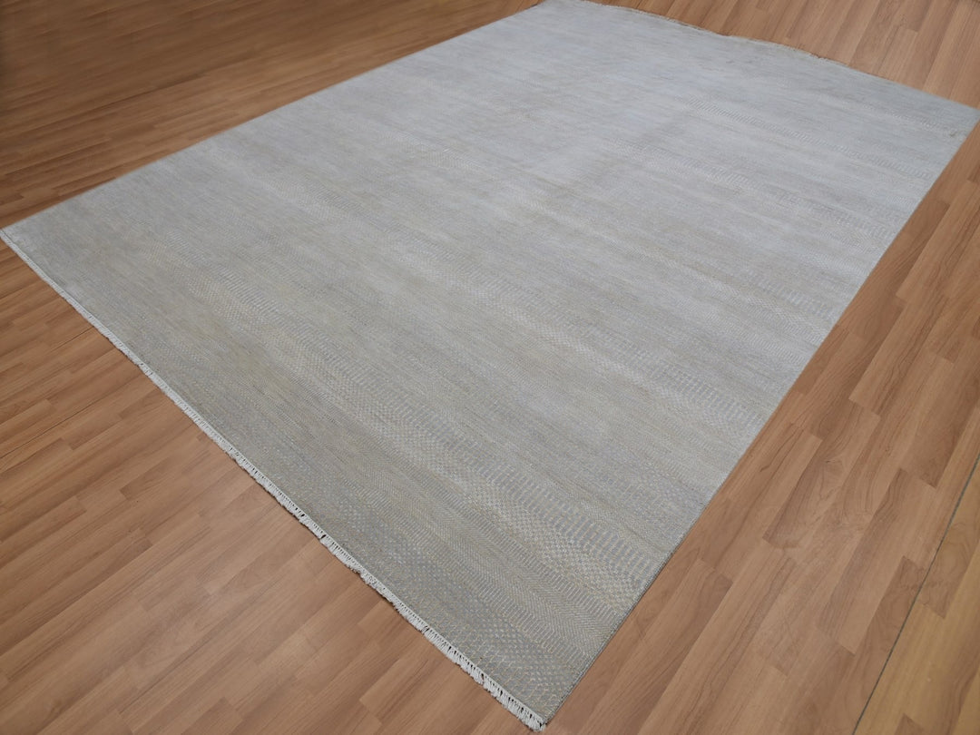 9'0" x 12'3" New Hand Knotted Grey Wool Rectangle Oriental Rug - MOA10283103