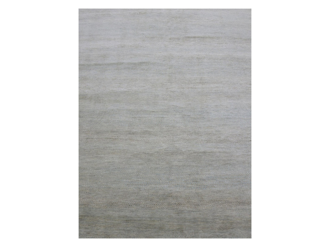7'11" x 9'11" New Hand Knotted Grey Wool Rectangle Oriental Rug - MOA10283104