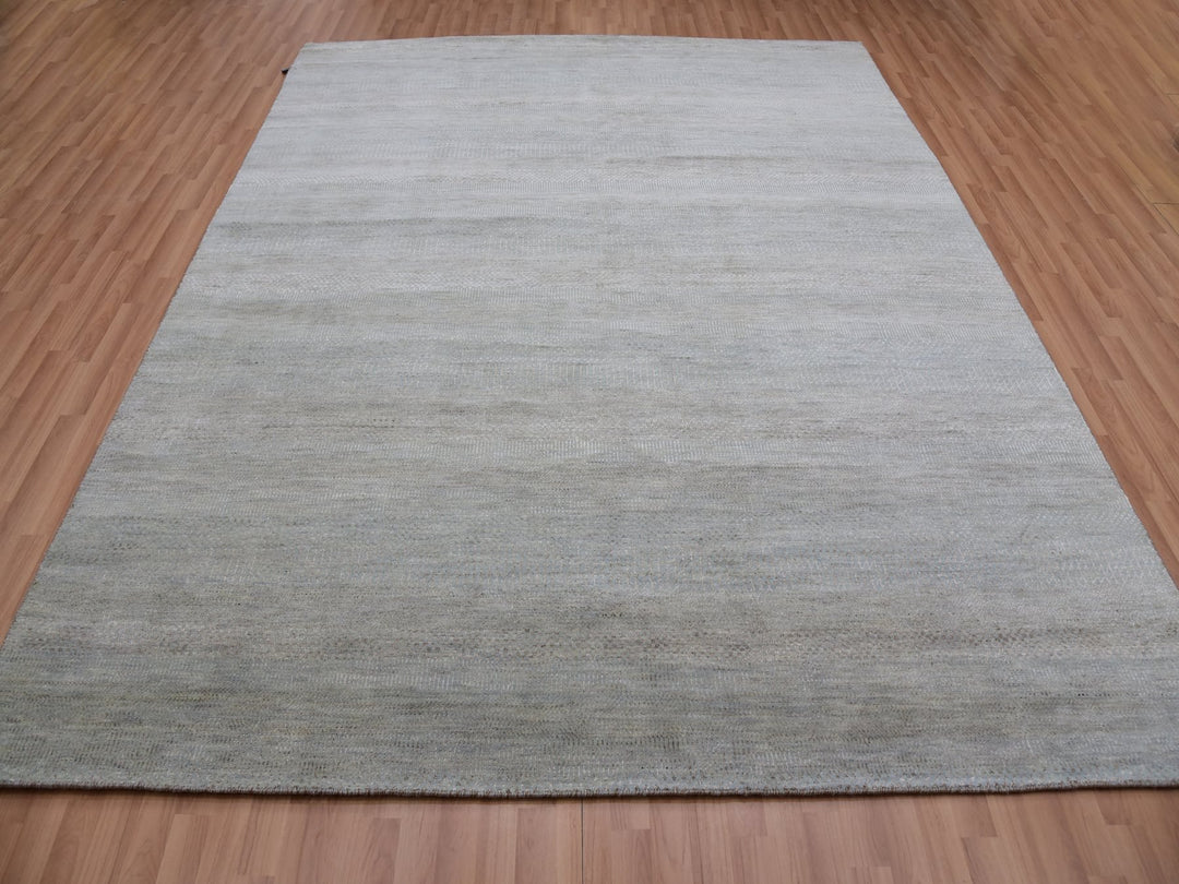 7'11" x 9'11" New Hand Knotted Grey Wool Rectangle Oriental Rug - MOA10283104