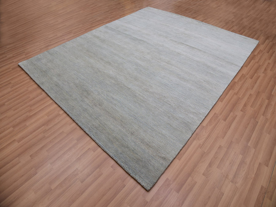 7'11" x 9'11" New Hand Knotted Grey Wool Rectangle Oriental Rug - MOA10283104