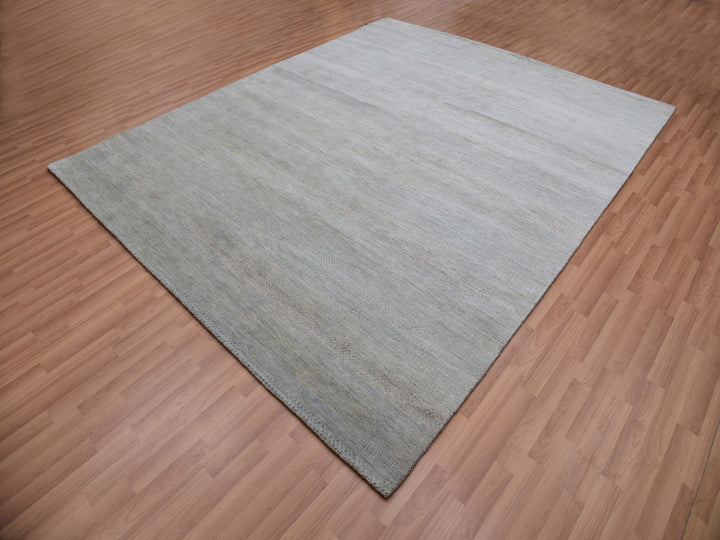 7'11" x 9'11" New Hand Knotted Grey Wool Rectangle Oriental Rug - MOA10283104