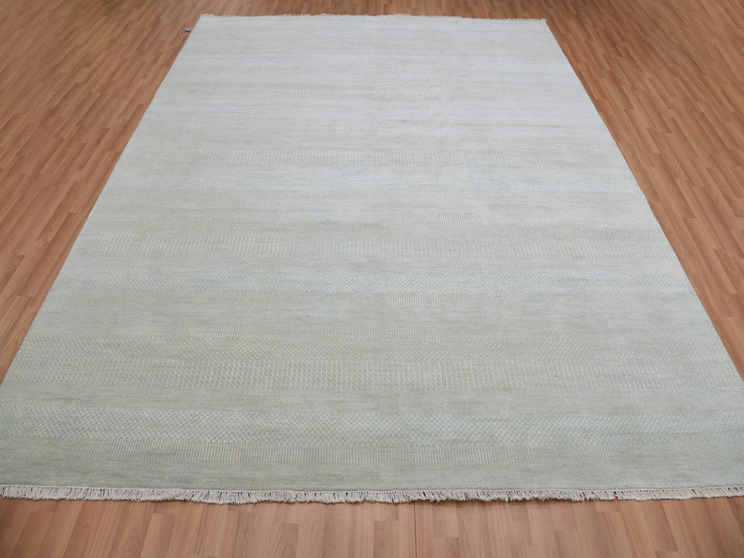 8'1" x 10'3" New Hand Knotted Beige Wool Rectangle Oriental Rug - MOA10283106