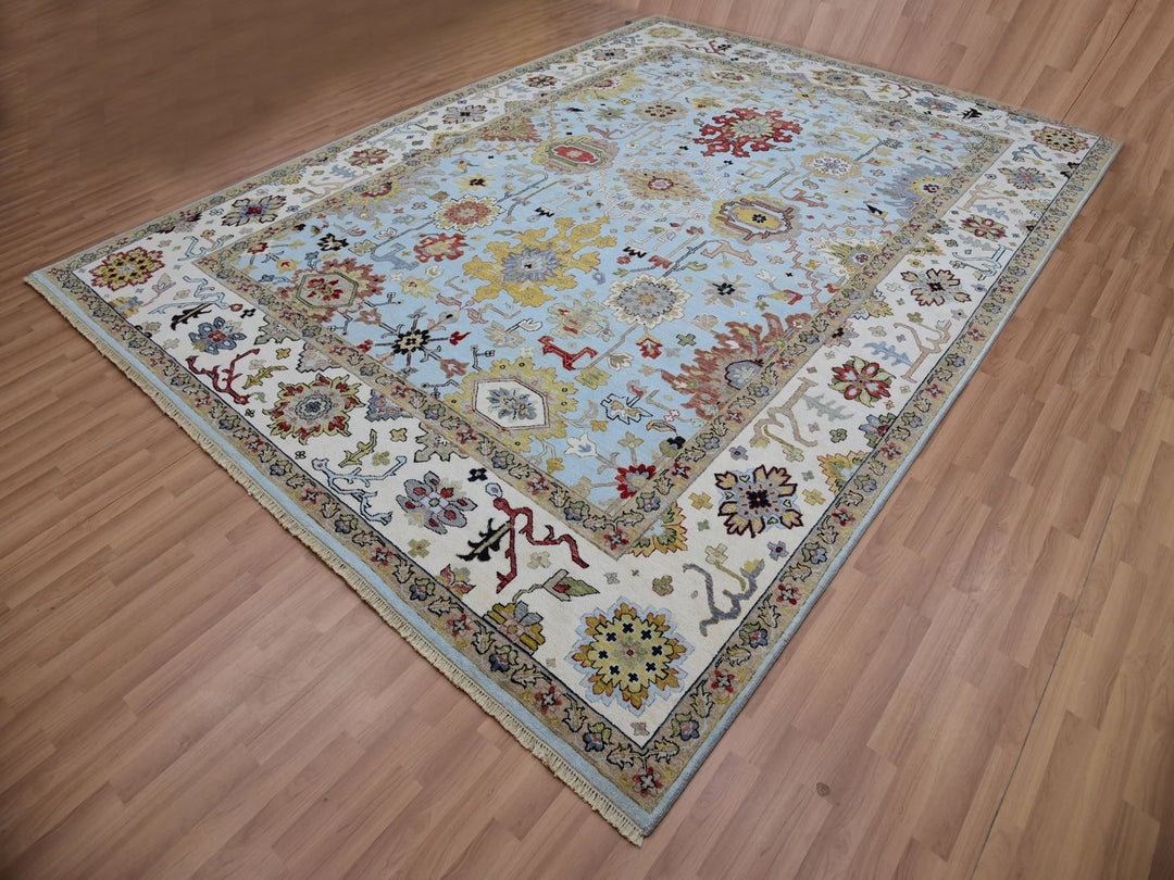 9'0" x 12'5" New Hand Knotted Blue Wool Rectangle Oriental Rug - MOA10283107