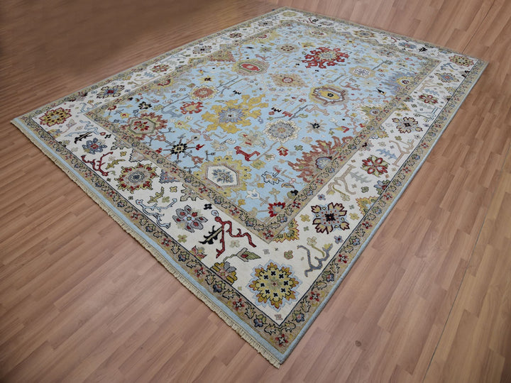 9'0" x 12'5" New Hand Knotted Blue Wool Rectangle Oriental Rug - MOA10283107