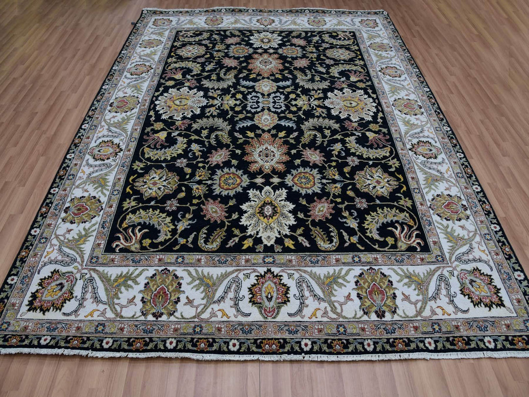 7'11" x 10'1" New Hand Knotted Black Wool Rectangle Oriental Rug - MOA10283112