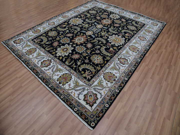 7'11" x 10'1" New Hand Knotted Black Wool Rectangle Oriental Rug - MOA10283112