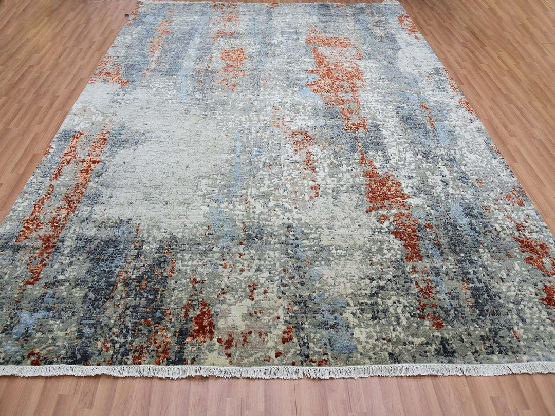 9'0" x 11'9" New Hand Knotted Beige Wool Rectangle Oriental Rug - MOA10283116