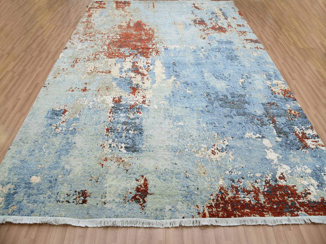 9'0" x 12'4" New Hand Knotted Grey Wool Rectangle Oriental Rug - MOA10283117