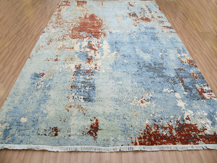 9'0" x 12'4" New Hand Knotted Grey Wool Rectangle Oriental Rug - MOA10283117
