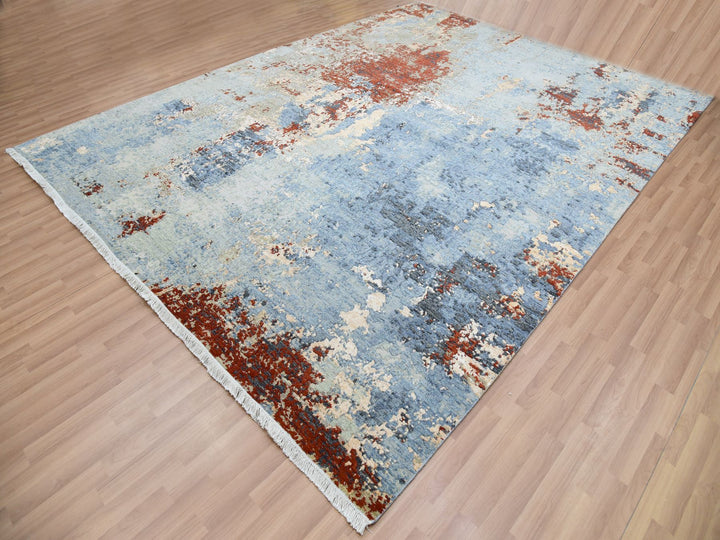 9'0" x 12'4" New Hand Knotted Grey Wool Rectangle Oriental Rug - MOA10283117