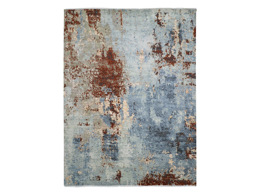 8'1" x 10'6" New Hand Knotted Grey Wool Rectangle Oriental Rug - MOA10283123