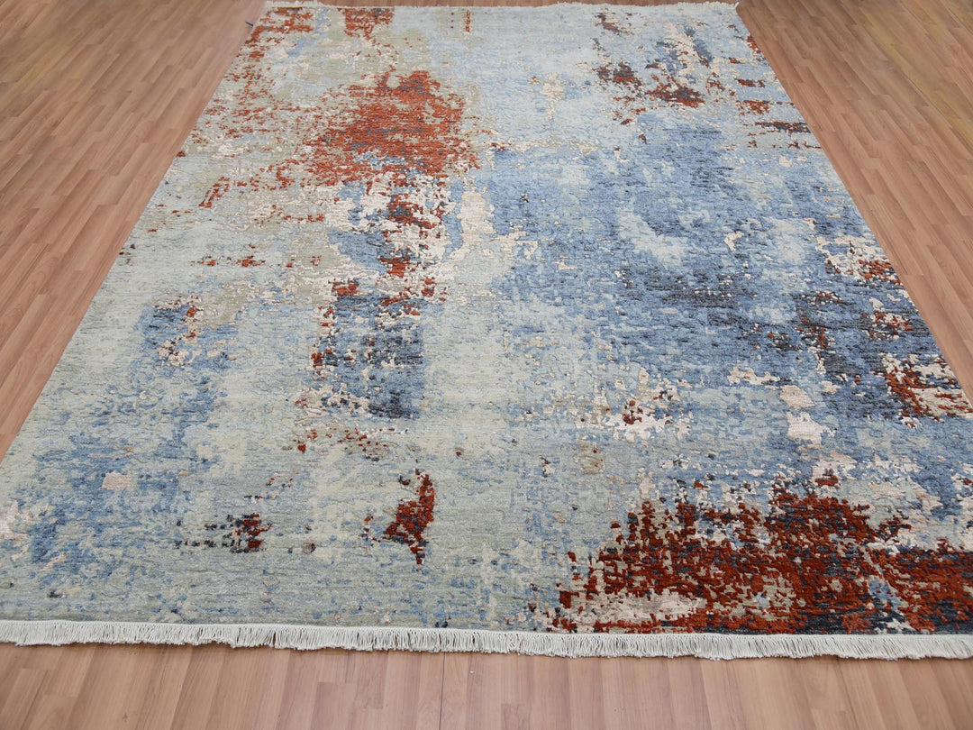 8'1" x 10'6" New Hand Knotted Grey Wool Rectangle Oriental Rug - MOA10283123