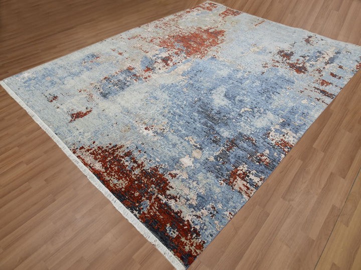8'1" x 10'6" New Hand Knotted Grey Wool Rectangle Oriental Rug - MOA10283123