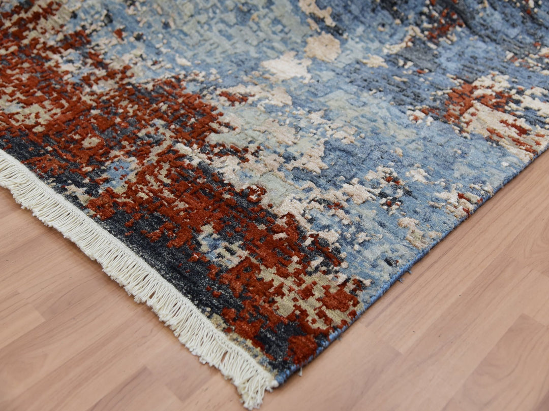 8'1" x 10'6" New Hand Knotted Grey Wool Rectangle Oriental Rug - MOA10283123