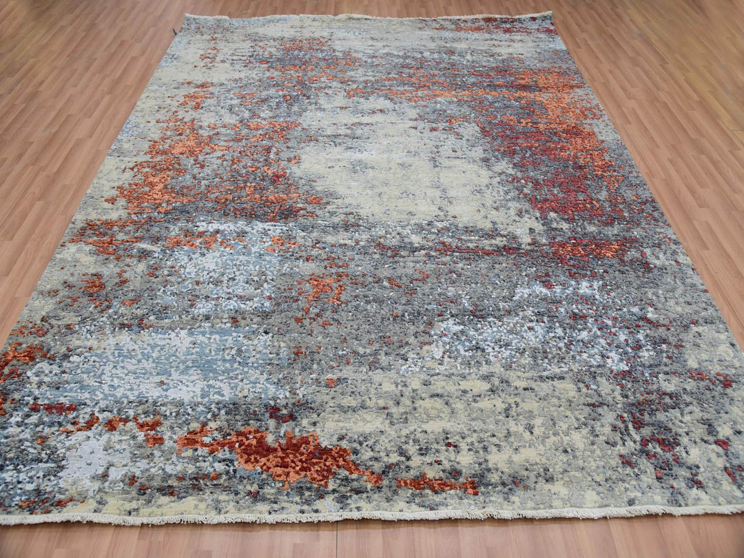 8'0" x 10'1" New Hand Knotted Beige Wool Rectangle Oriental Rug - MOA10283125