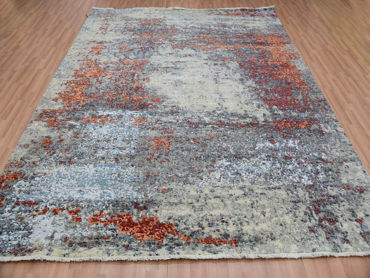 8'0" x 10'1" New Hand Knotted Beige Wool Rectangle Oriental Rug - MOA10283125