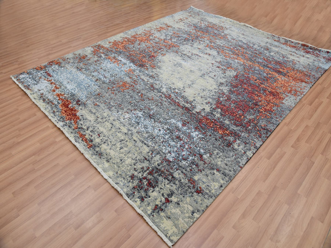 8'0" x 10'1" New Hand Knotted Beige Wool Rectangle Oriental Rug - MOA10283125