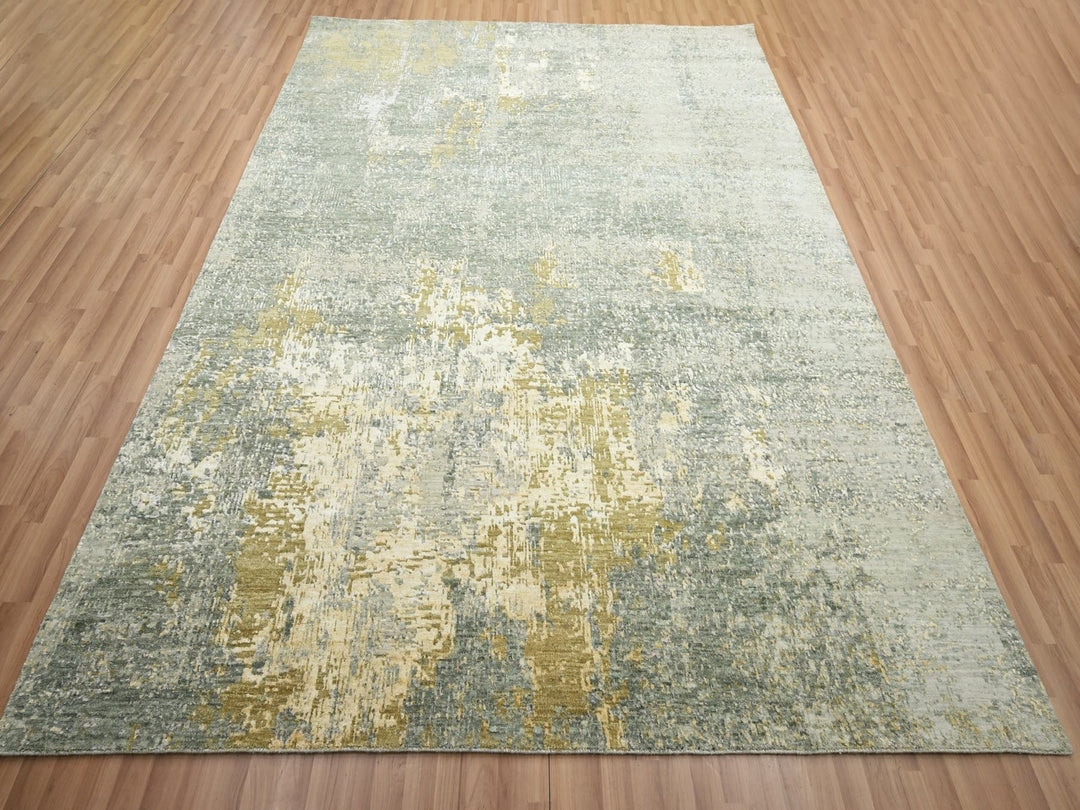 7'11" x 10'1" New Hand Knotted Green Wool Rectangle Oriental Rug - MOA10283127