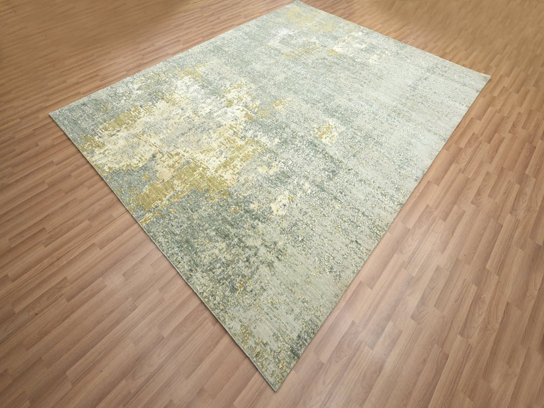 7'11" x 10'1" New Hand Knotted Green Wool Rectangle Oriental Rug - MOA10283127
