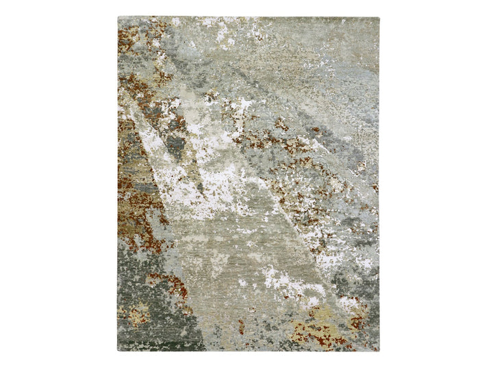 7'10" x 10'1" New Hand Knotted Grey Wool Rectangle Oriental Rug - MOA10283128