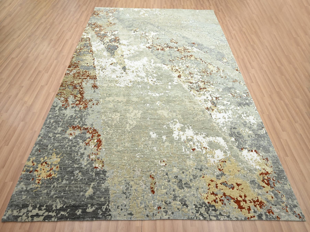 7'10" x 10'1" New Hand Knotted Grey Wool Rectangle Oriental Rug - MOA10283128