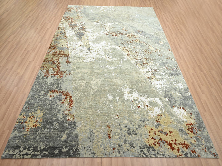 7'10" x 10'1" New Hand Knotted Grey Wool Rectangle Oriental Rug - MOA10283128