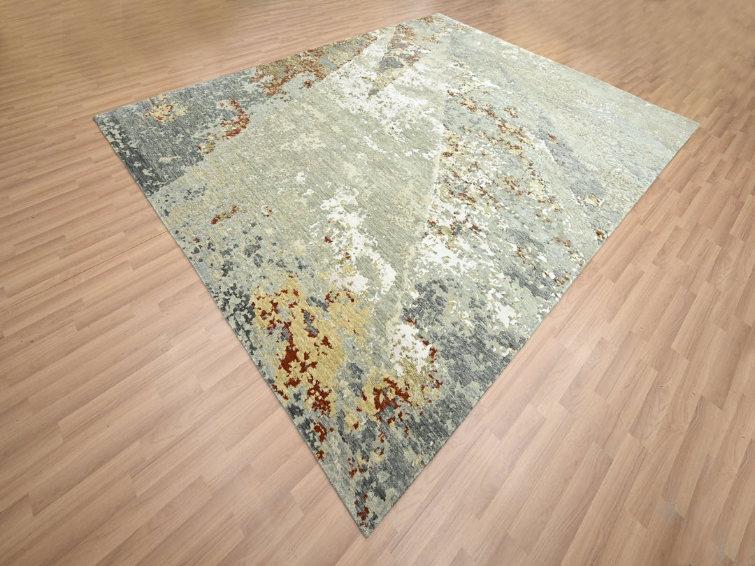 7'10" x 10'1" New Hand Knotted Grey Wool Rectangle Oriental Rug - MOA10283128