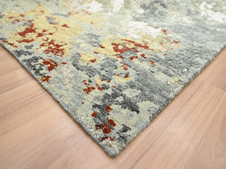 7'10" x 10'1" New Hand Knotted Grey Wool Rectangle Oriental Rug - MOA10283128