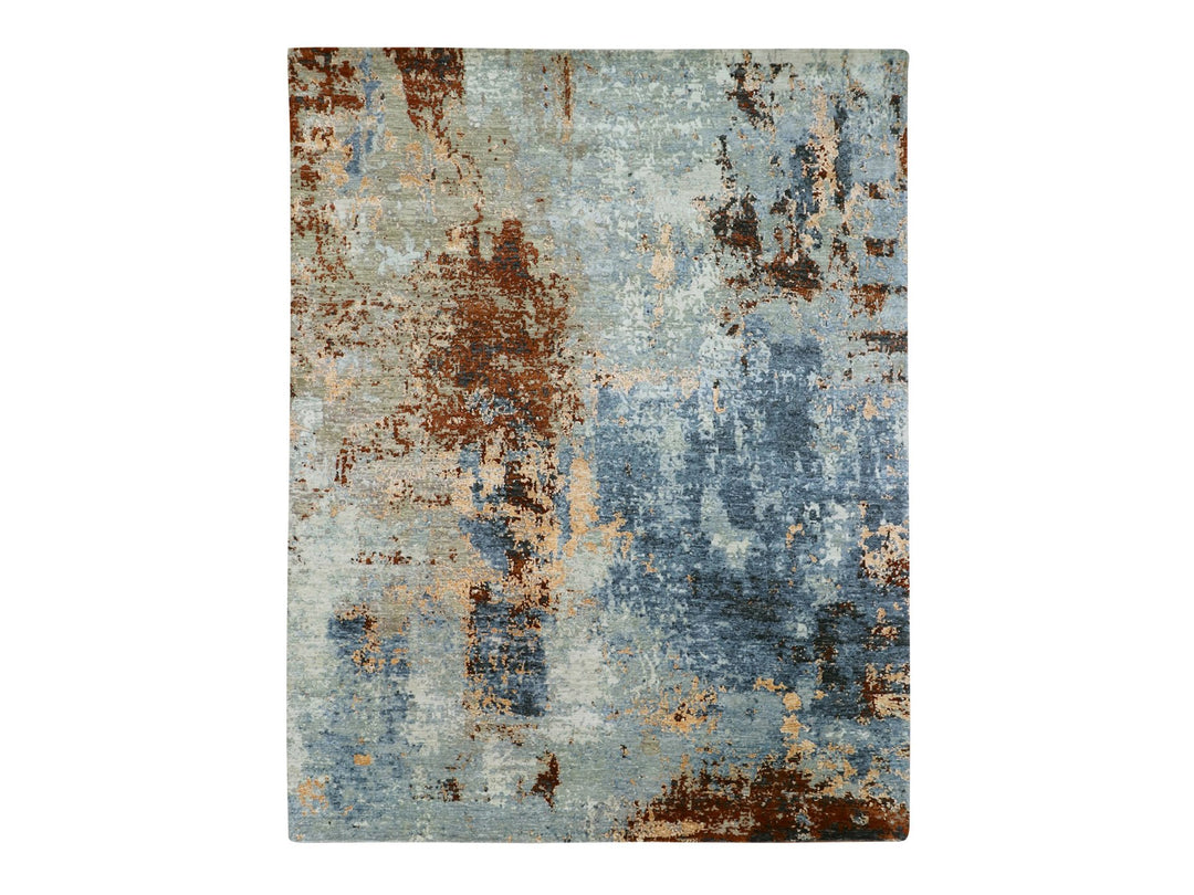 7'10" x 10'2" New Hand Knotted Blue Wool Rectangle Oriental Rug - MOA10283129