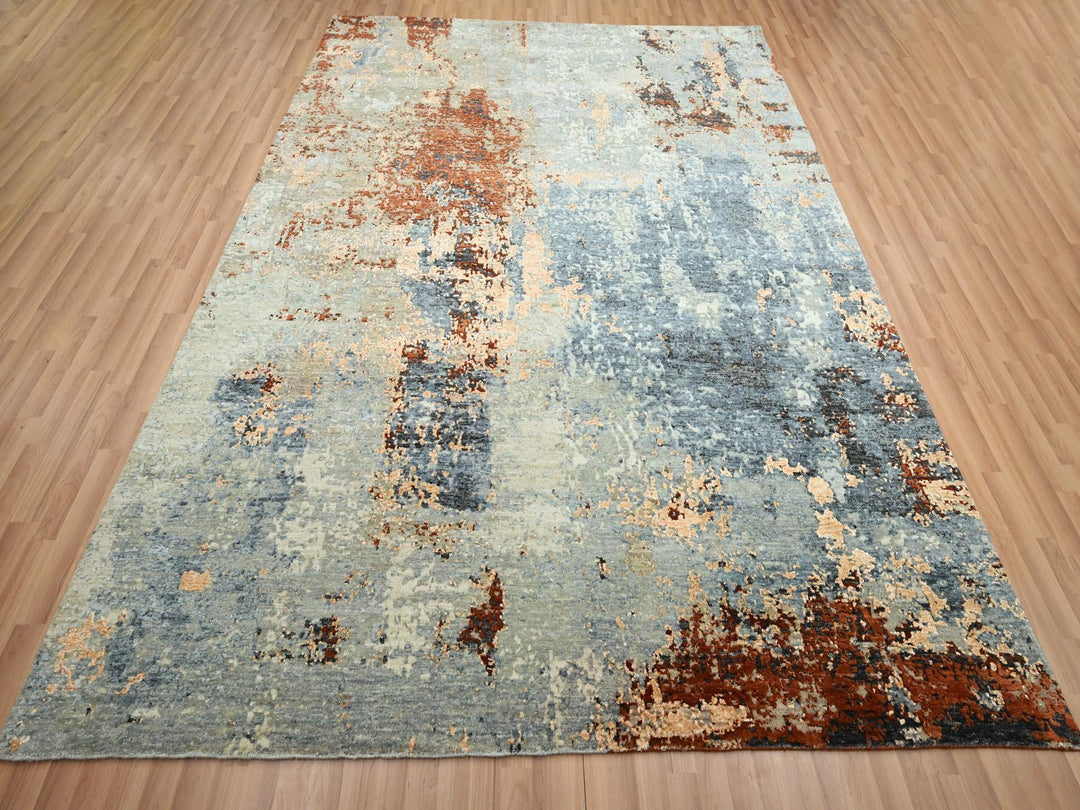 7'10" x 10'2" New Hand Knotted Blue Wool Rectangle Oriental Rug - MOA10283129