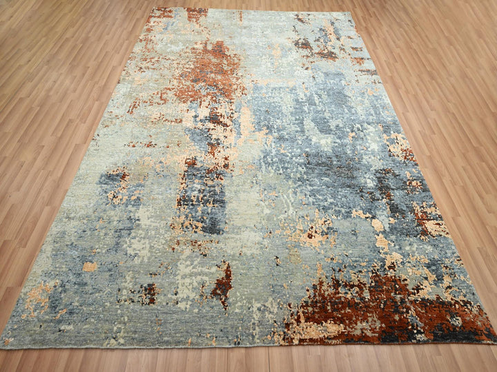 7'10" x 10'2" New Hand Knotted Blue Wool Rectangle Oriental Rug - MOA10283129