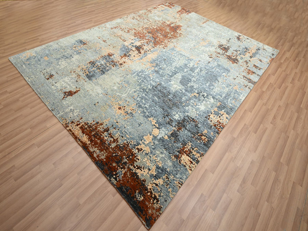 7'10" x 10'2" New Hand Knotted Blue Wool Rectangle Oriental Rug - MOA10283129