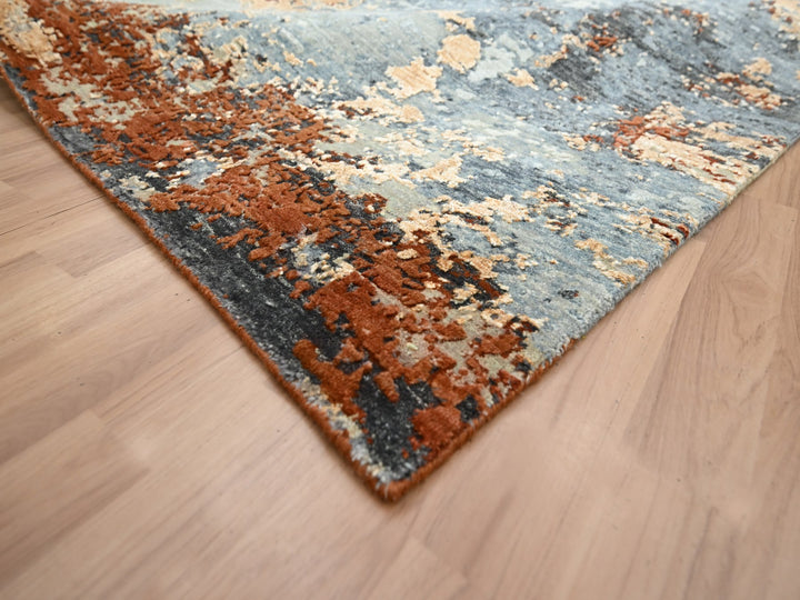 7'10" x 10'2" New Hand Knotted Blue Wool Rectangle Oriental Rug - MOA10283129