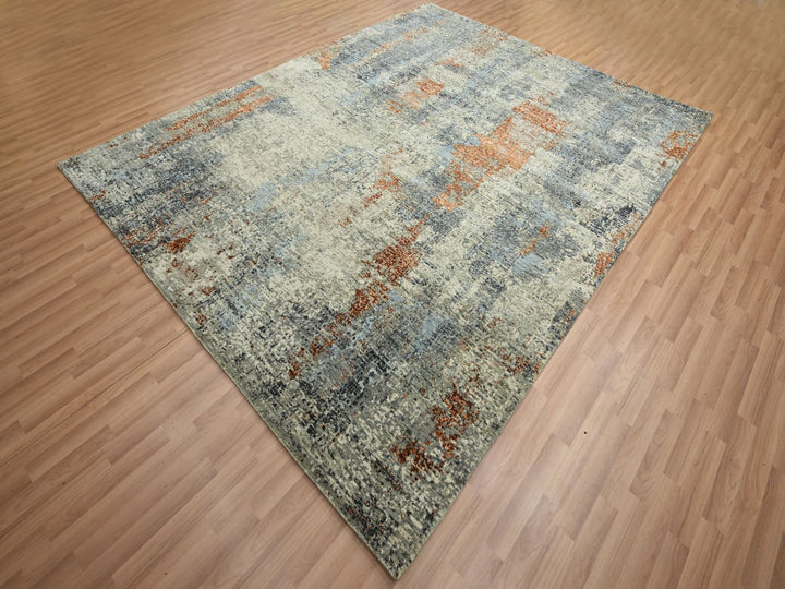 8'0" x 10'2" New Hand Knotted Green Wool Rectangle Oriental Rug - MOA10283130