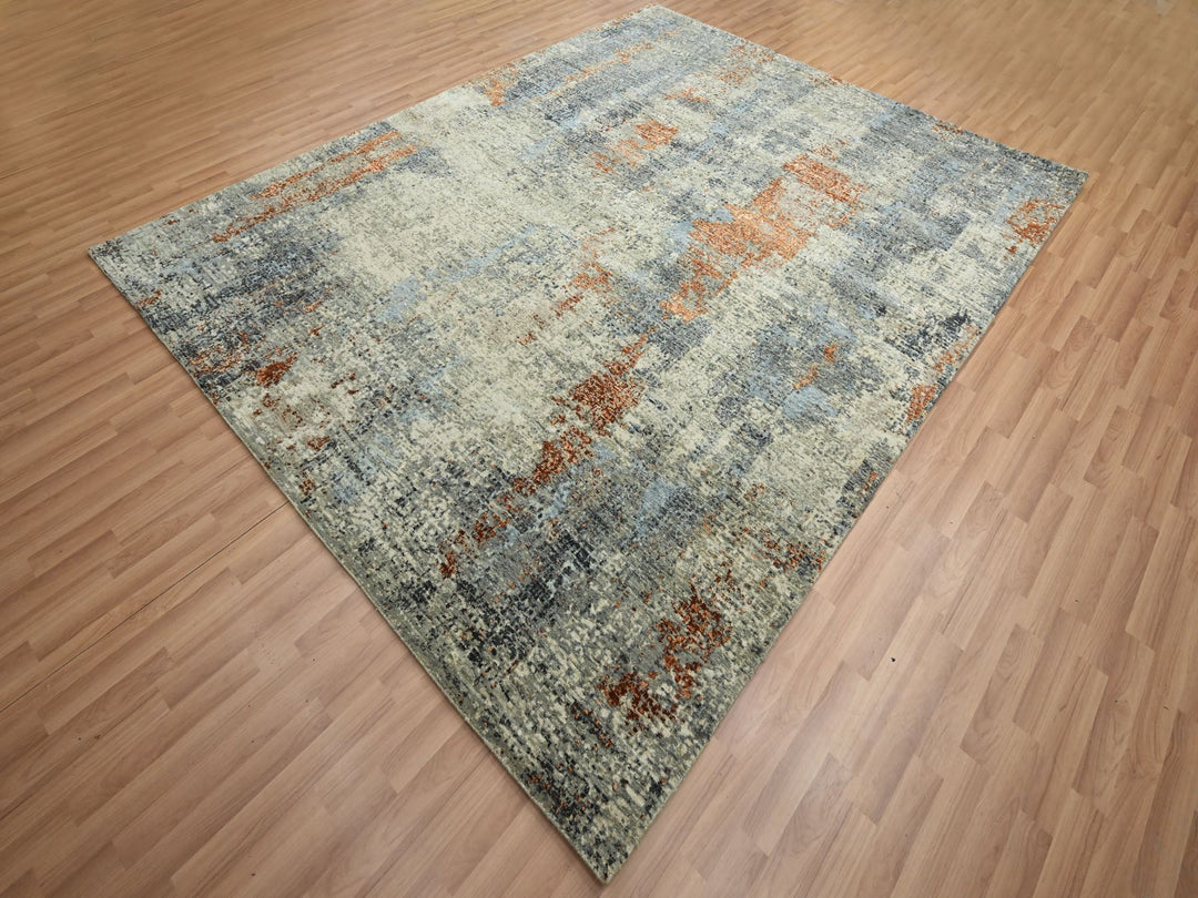 8'0" x 10'2" New Hand Knotted Green Wool Rectangle Oriental Rug - MOA10283130