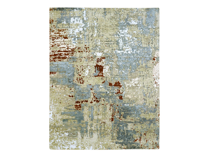 7'11" x 10'3" New Hand Knotted Green Wool Rectangle Oriental Rug - MOA10283131