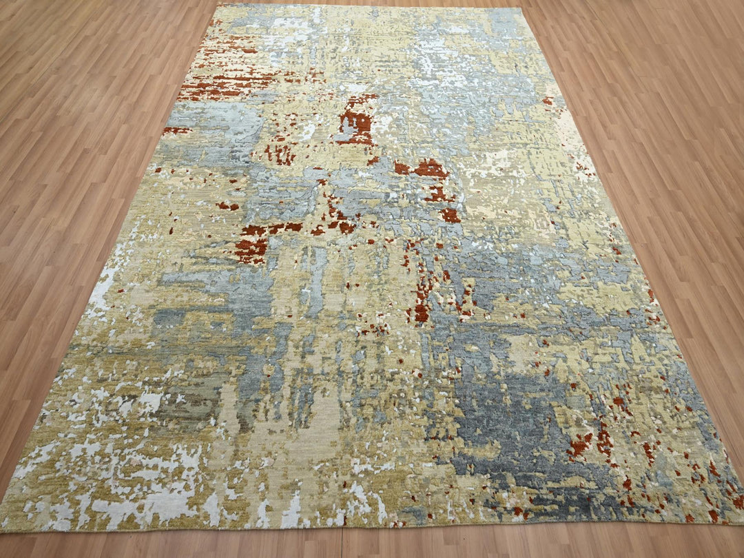 7'11" x 10'3" New Hand Knotted Green Wool Rectangle Oriental Rug - MOA10283131