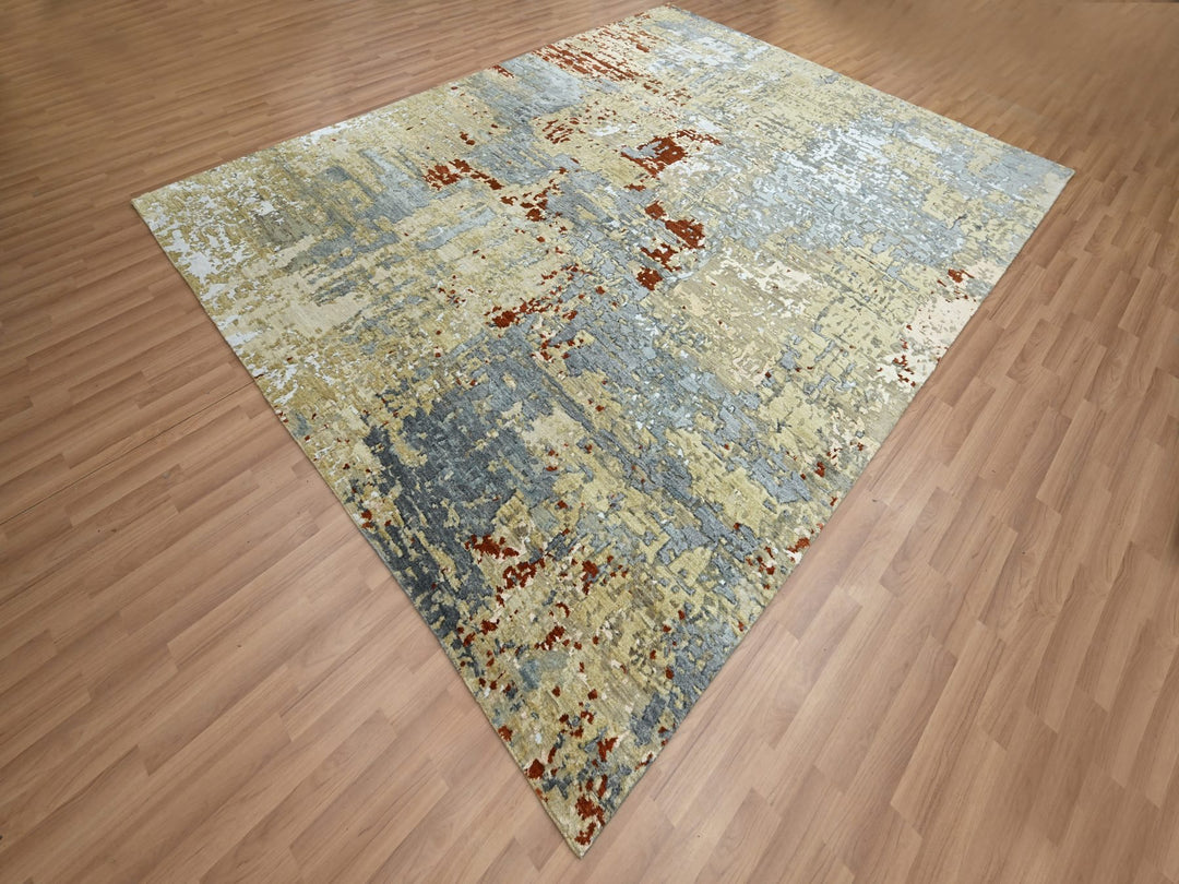 7'11" x 10'3" New Hand Knotted Green Wool Rectangle Oriental Rug - MOA10283131