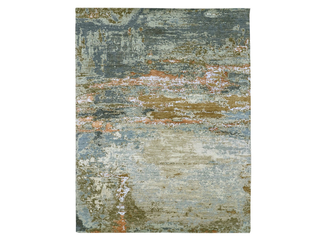 8'1" x 10'5" New Hand Knotted Green Wool Rectangle Oriental Rug - MOA10283132