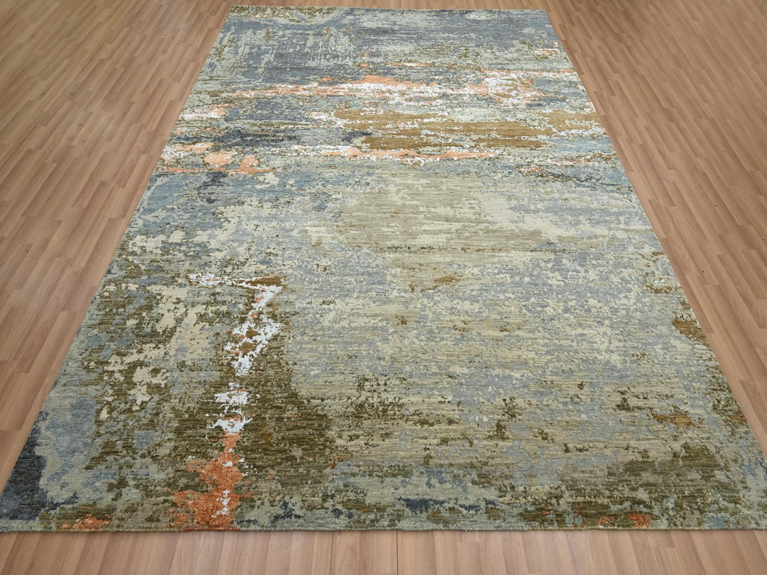 8'1" x 10'5" New Hand Knotted Green Wool Rectangle Oriental Rug - MOA10283132