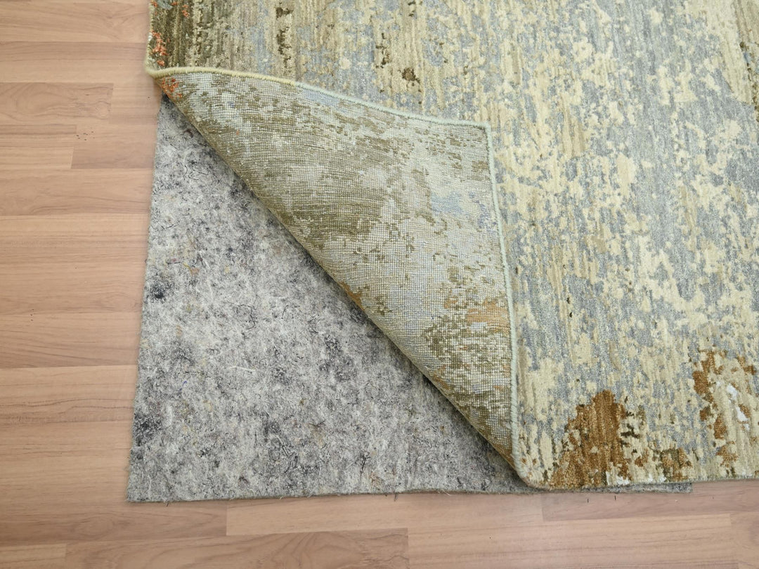 8'1" x 10'5" New Hand Knotted Green Wool Rectangle Oriental Rug - MOA10283132