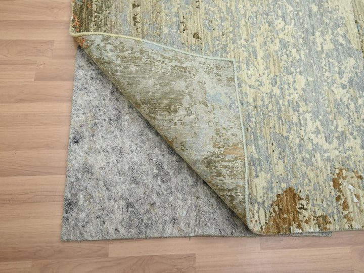 8'1" x 10'5" New Hand Knotted Green Wool Rectangle Oriental Rug - MOA10283132