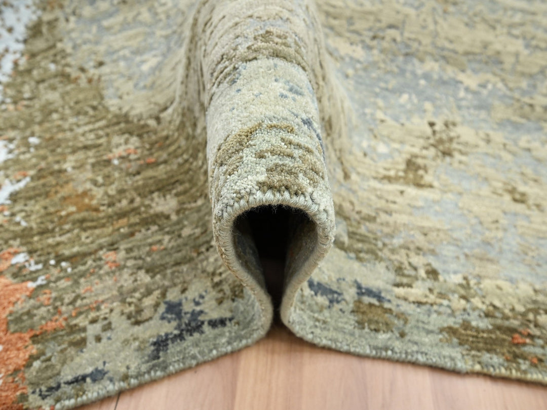 8'1" x 10'5" New Hand Knotted Green Wool Rectangle Oriental Rug - MOA10283132