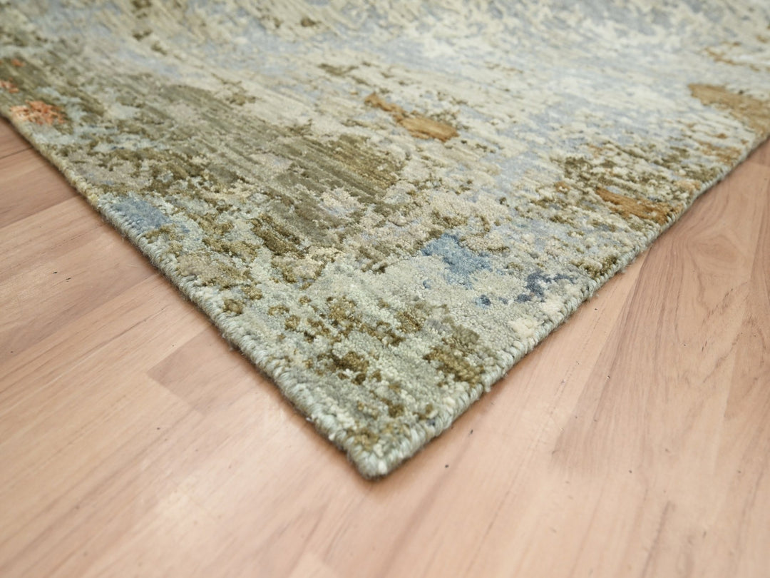 8'1" x 10'5" New Hand Knotted Green Wool Rectangle Oriental Rug - MOA10283132
